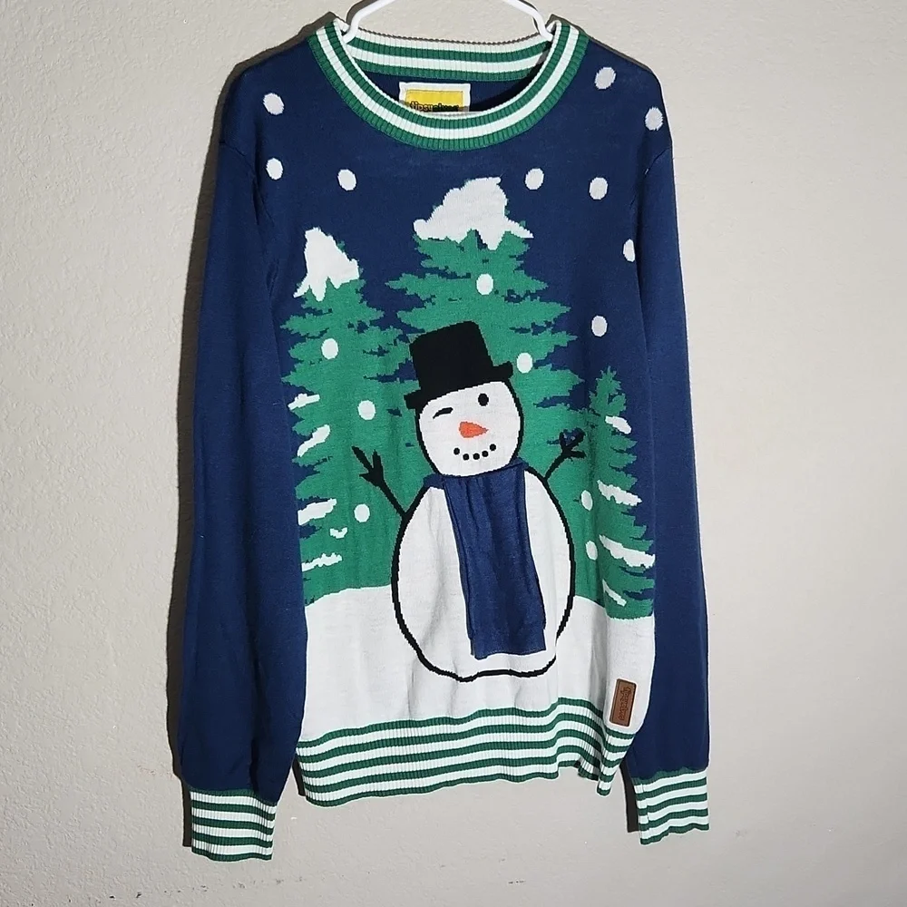 Tipsy Elves Ugly Christmas Sweater Snowman XL Naughty Blue Green